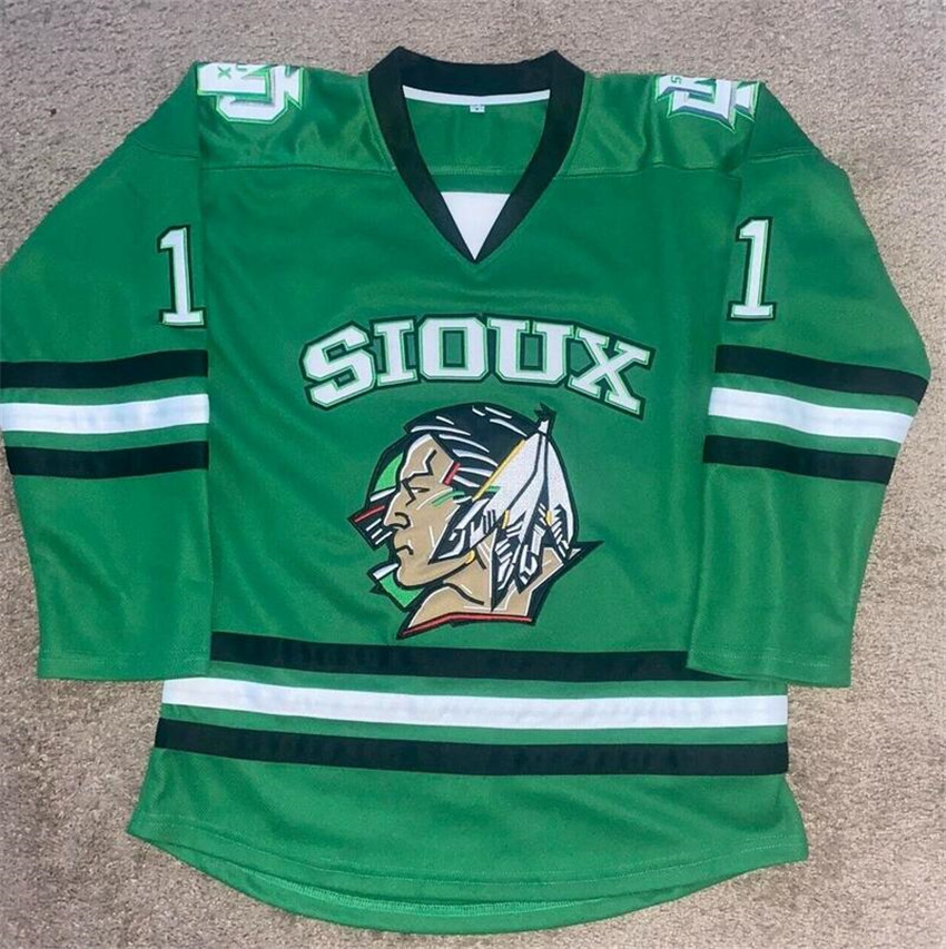 Men's Green North Dakota Fighting Hawks Custom Stitched Jersey